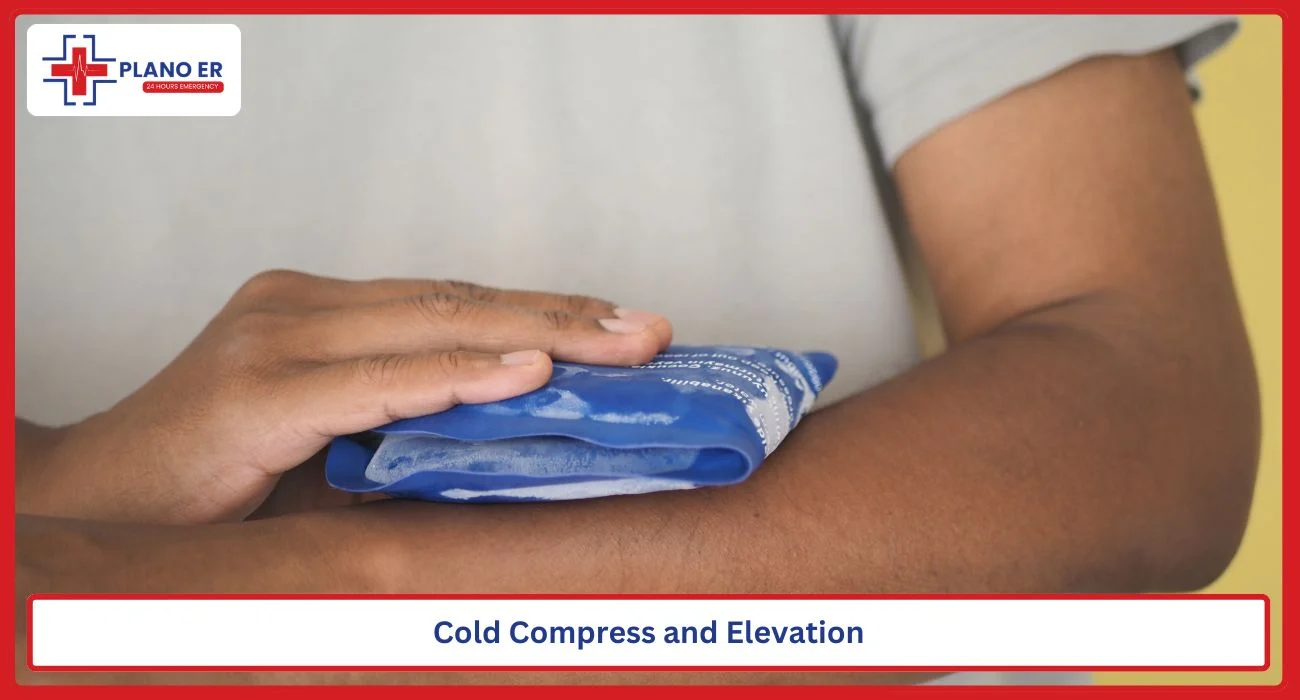 Person applying a cold compress to swollen skin after an insect bite