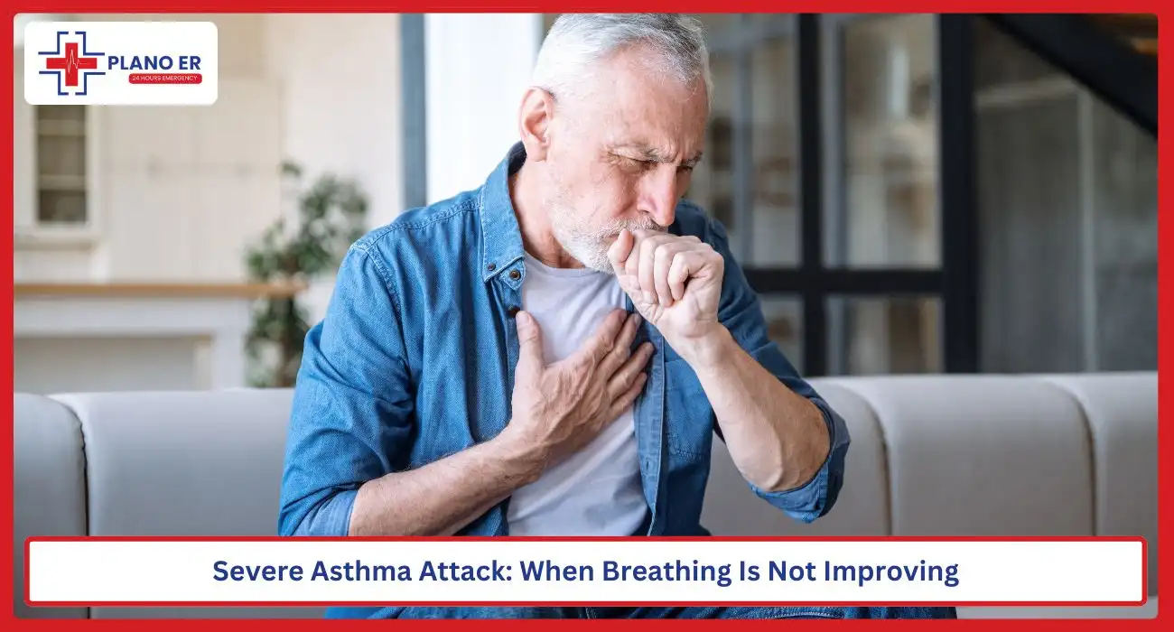 Person struggling to breathe during a severe asthma attack